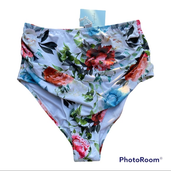 Cupshe Swim Cupshe White Red Floral Print High Waisted Bikini Size